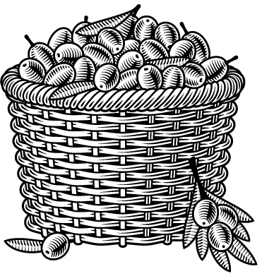 Retro basket of olives black and white Converted